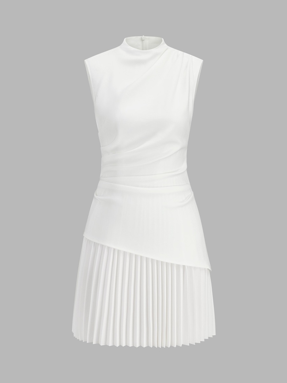 COMMENSE Sleeveless Assymetrical Pleated Mini Dress - Picture 2 of 4